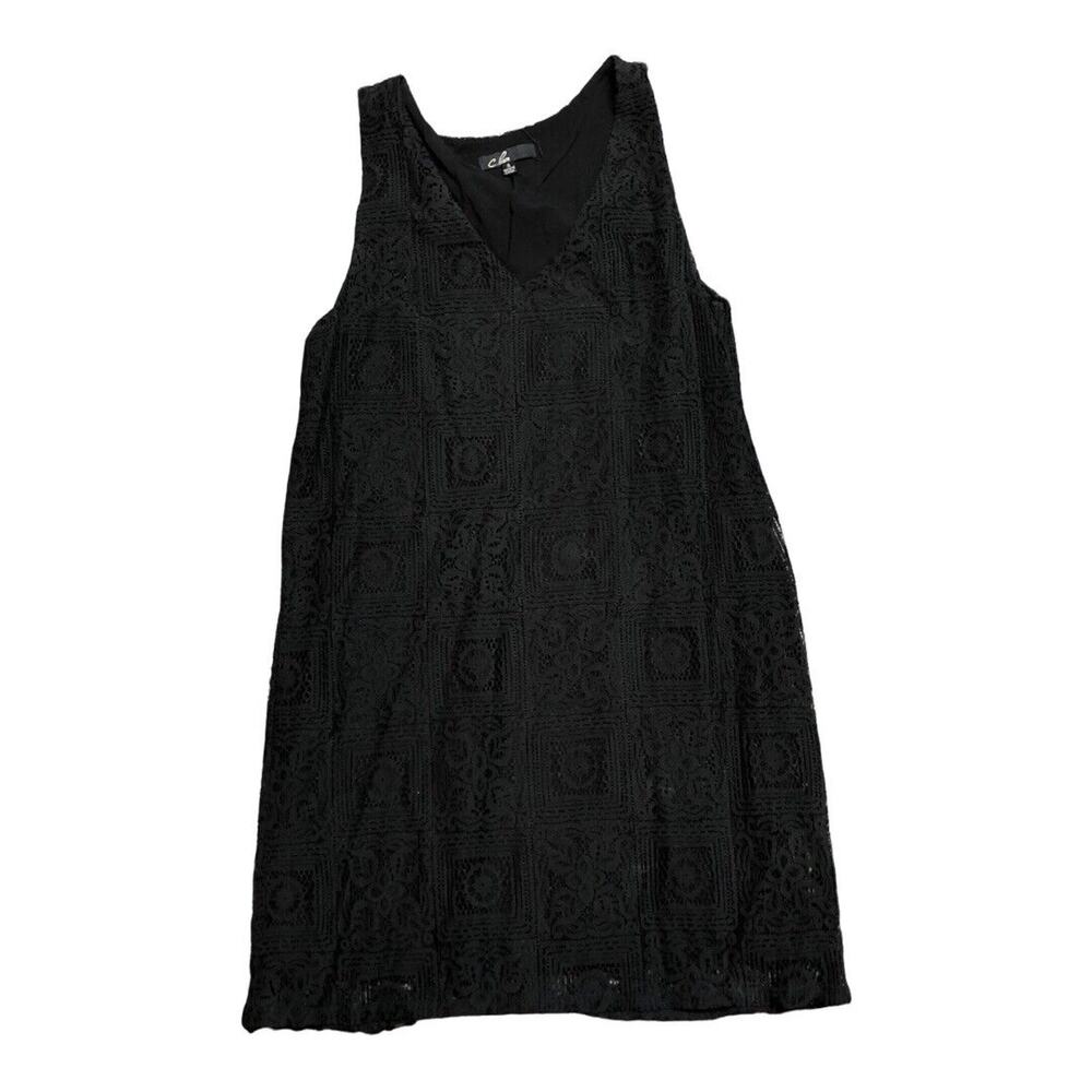 C Luce Black Sleeveless Lace Overlay V Neckβ Mini Dress